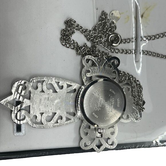 Galaxie By Elgin Cross Pendant Necklace Watch Women Silver Tone In Box Untested main image 8